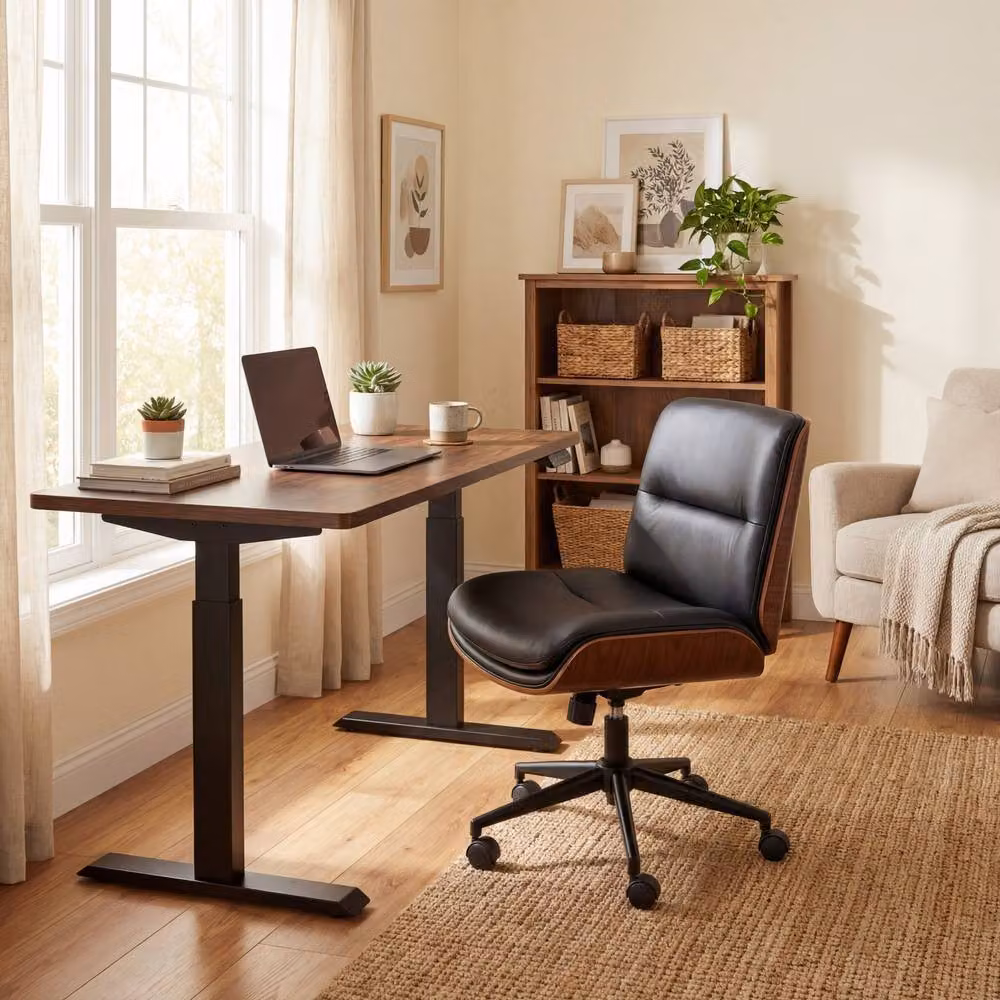 Costway Armless Swivel Office Chair in Black with Height Adjustment and Castors – 4