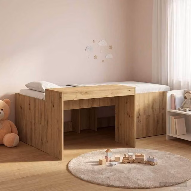 Berkfield Home Kids High Bed Frame with Desk in Artisan Oak Brown, W: 75 cm x L: 190 cm – 1