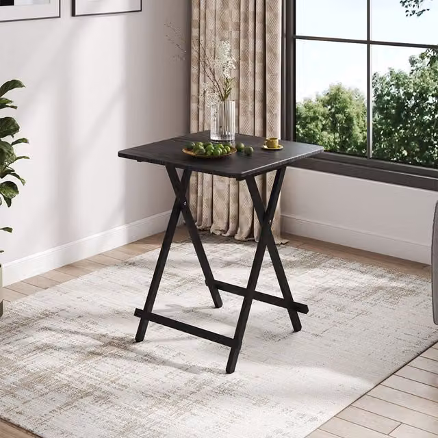 Livingandhome Minimalist Black Folding Rectangle Dining Table with Matt MDF Laminate Top and Metal X-Frame