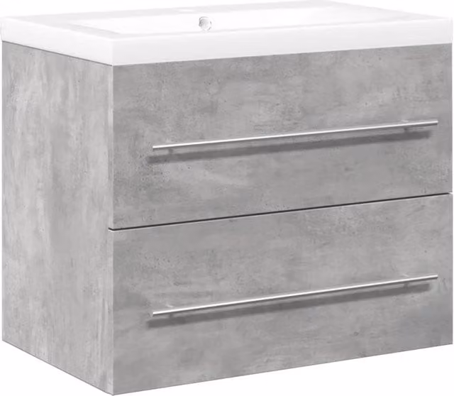 Berkfield Home 2 Piece Modern Wall Mounted Bathroom Furniture Set in Concrete Grey with Ceramic Basin and MDF Vanity Unit