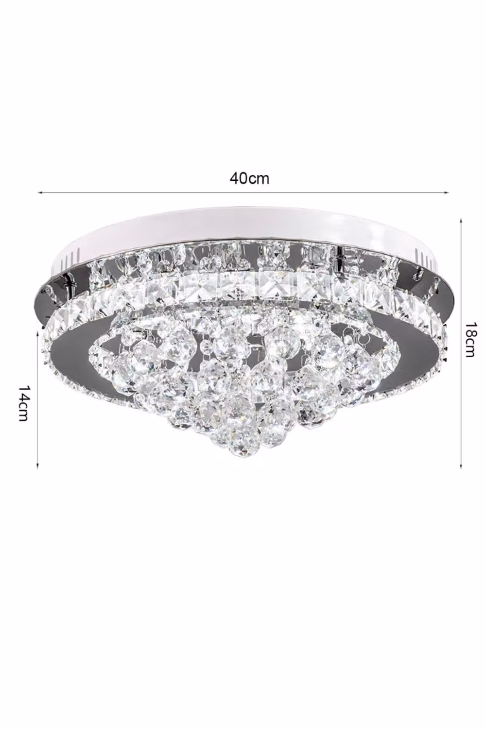 Livingandhome Crystal Round LED Semi Flush Mount Ceiling Light in Silver – 3