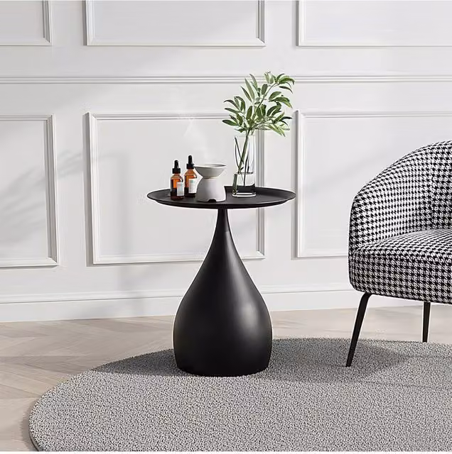 Living and Home Modern Minimalist Round Matt Black Metal Side Table