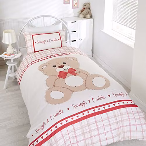 Rapport Home Red Polycotton Teddy Bear Duvet Cover and Pillowcase Set