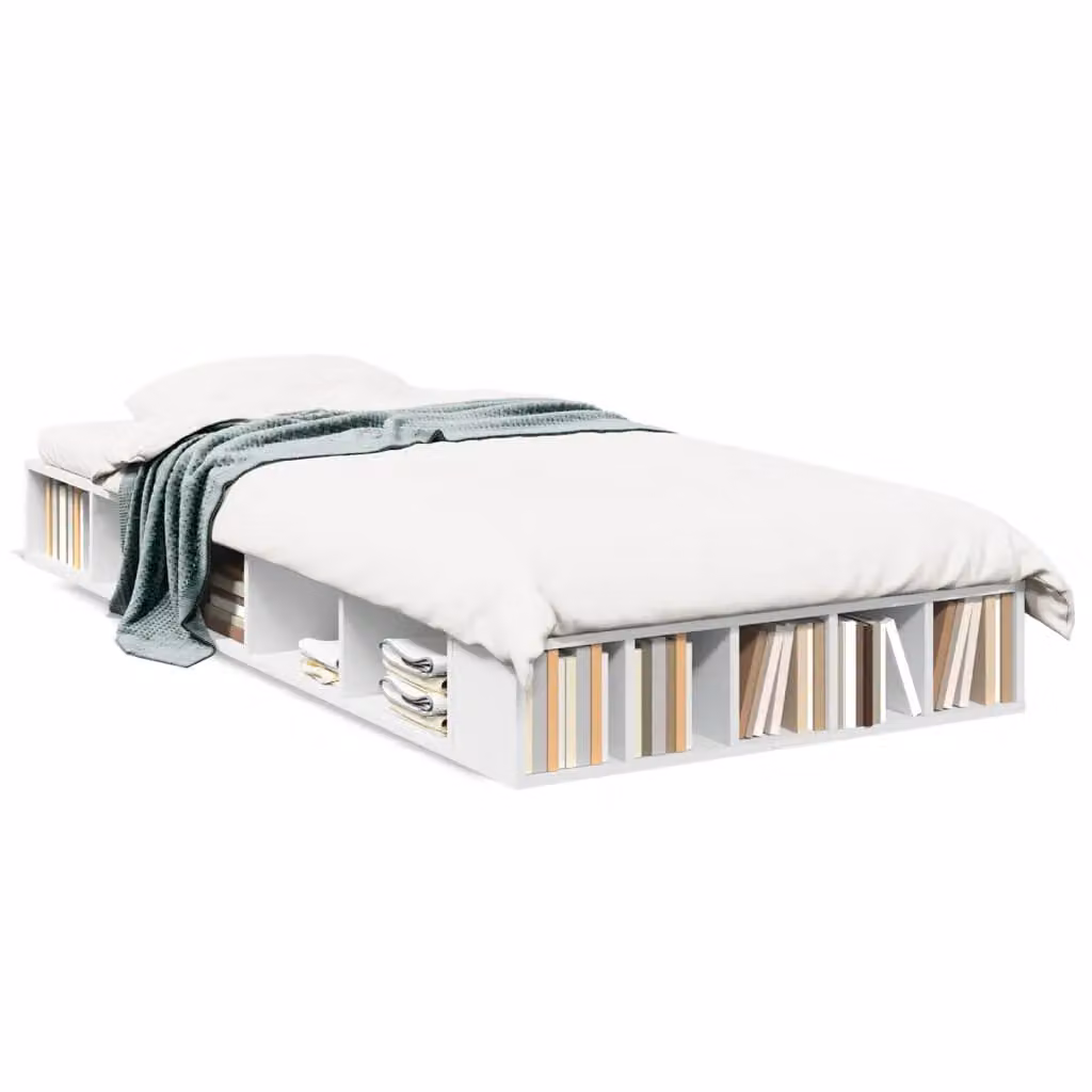 Berkfield Home Single Bed Frame in White with Side Compartments, W/D/H: 90 x 190 cm – 2