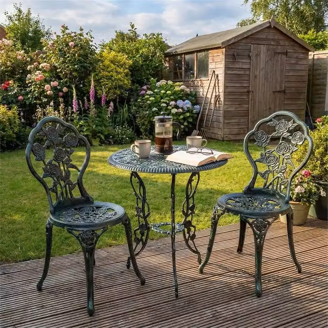 FORGEVIO Antique Green Floral Metal Bistro Set for Garden and Terrace – 1