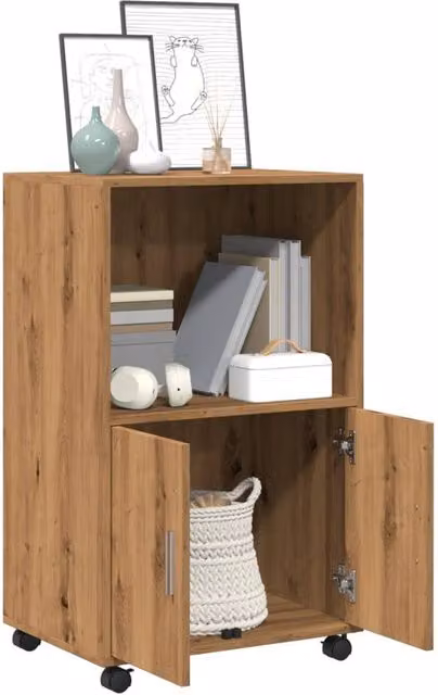 Berkfield Home Artisan Oak Rolling Cabinet in Brown, W/D/H: 55 x 40 x 91 cm
