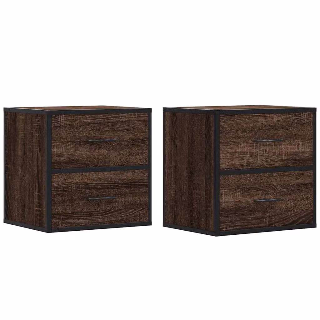 Berkfield Home Wall-mounted Bedside Cabinets, 2 Pack, Brown Oak, W: 40 cm, D: 31 cm, H: 39.5 cm – 2
