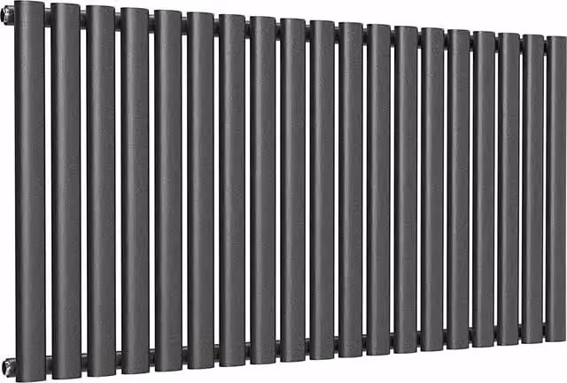 Lux Heat Oval Horizontal Single Wall Mounted Radiator in Pewter, W: 114 cm, H: 60 cm