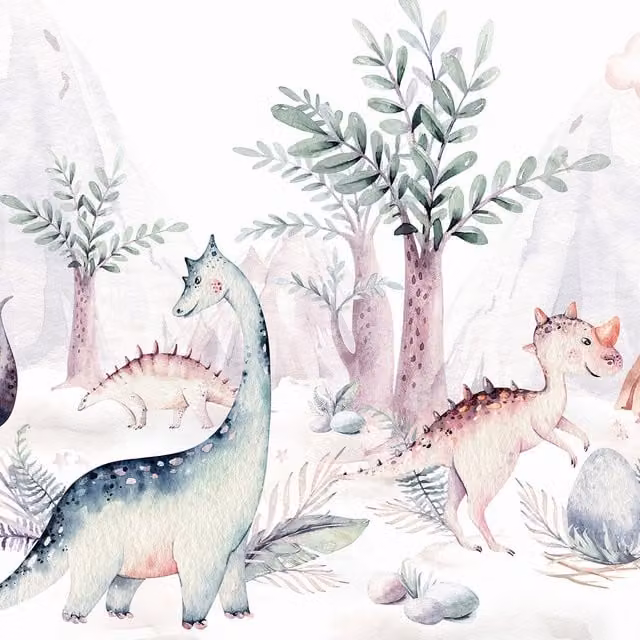 Dinosaur Friends Multicolour Wall Mural in White