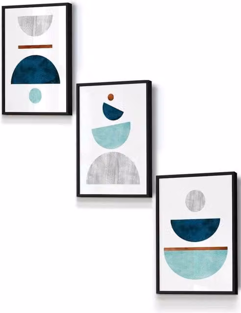 ARTZE Mid Century Abstract Geometric Framed Wall Art, Multicolour, W: 33 cm, H: 45 cm, D: 0.2 cm