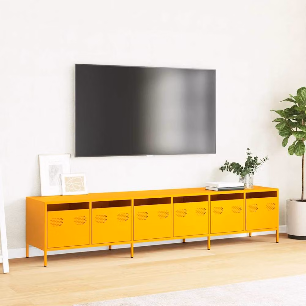 Berkfield Home Industrial TV Cabinet in Mustard Yellow, W: 202 cm, D: 39 cm, H: 43.5 cm – 3
