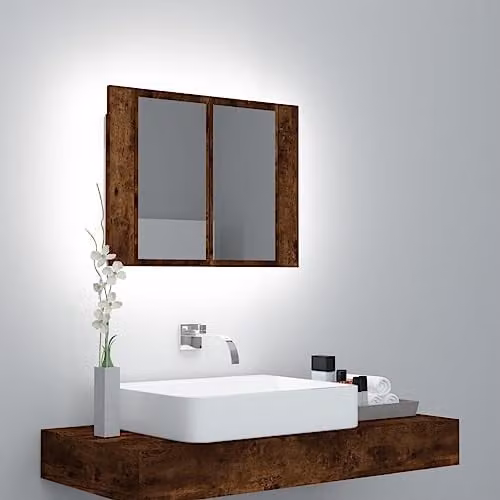 vidaXL LED Mirror Cabinet in Brown Oak, W/D/H: 60 x 12 x 45 cm – 2