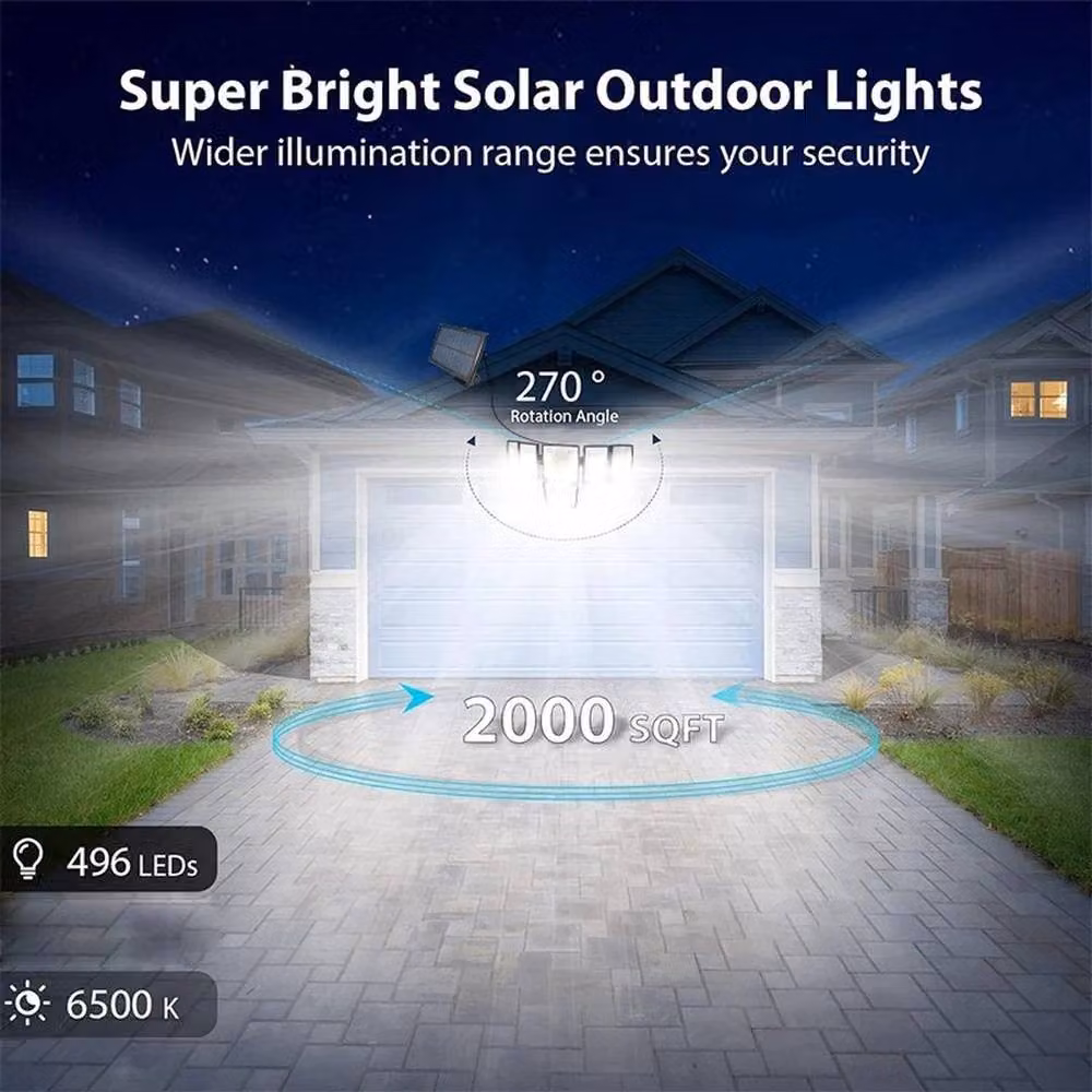 FLAVORA 6-Head Solar LED Floodlight with 496 LEDs and PIR Motion Sensor in Black – 5