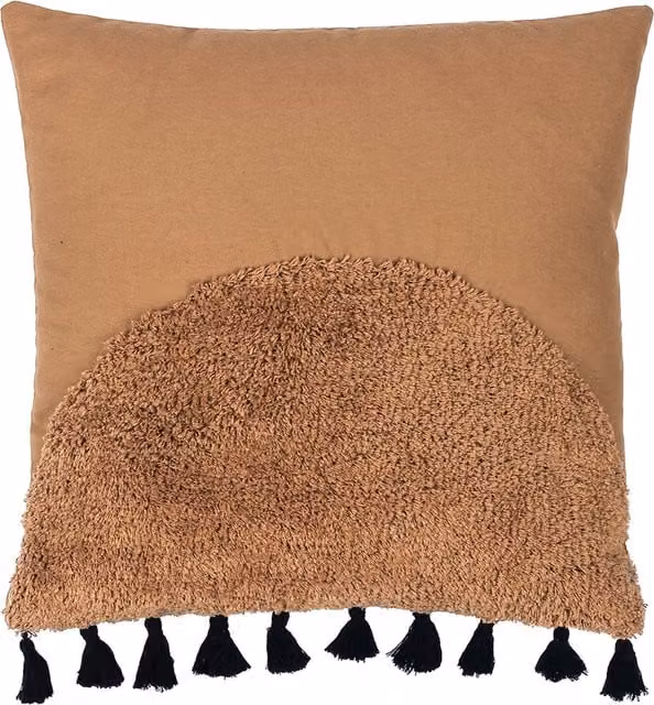 Make It A Home Boho Semicircular Tufted Cotton Tasselled Cushion in Brown and Black