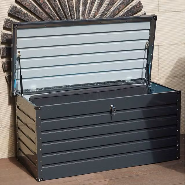 Gr8 Garden Metal 420L Outdoor Garden Storage Box and Cushion Chest in Matt Anthracite Grey, W/D/H: 130 x 60 x 60 cm