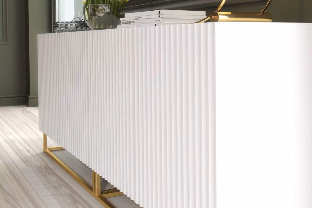 Mex Furniture LTD Set of 2 White Fluted Sideboards with Gold Base, W: 200 cm – 3