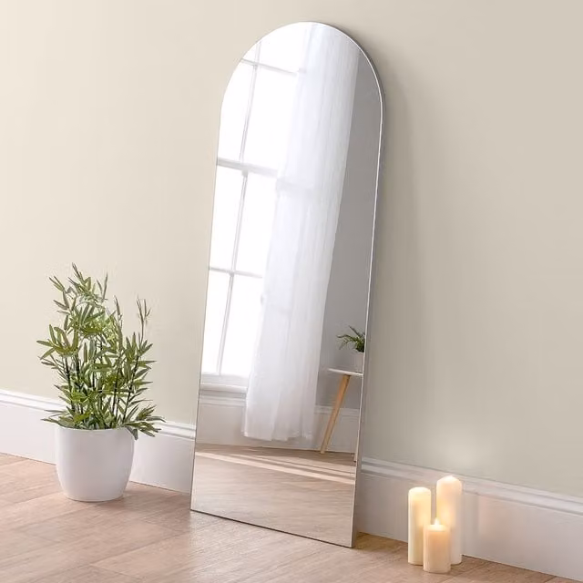 Yearn Minimalist Large Freestanding Floor Arch Mirror in Silver