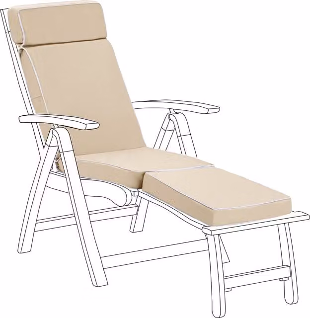 Gardenista Rectangular Outdoor Sun Lounger Steamer Chair Cushion Pad in Beige Polyester with Foam