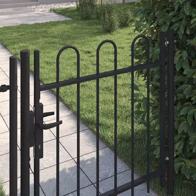 Berkfield Home Durable Steel Single Arched Top Fence Gate, Black, W: 100 cm, H: 150 cm