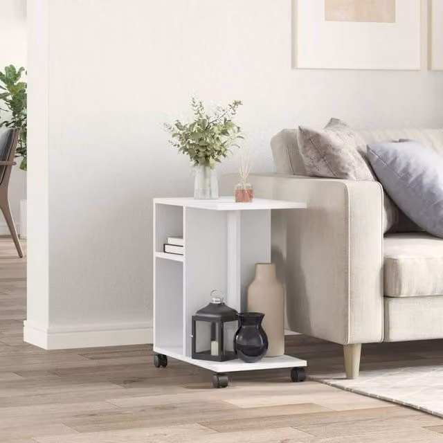 Berkfield Home White Side Table with Castors, W/D/H: 50 x 30 x 55 cm