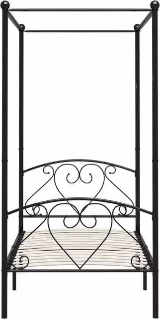 Berkfield Home Elegant Metal Canopy Bed Frame, Black, W/D/H: 90 x 200 cm