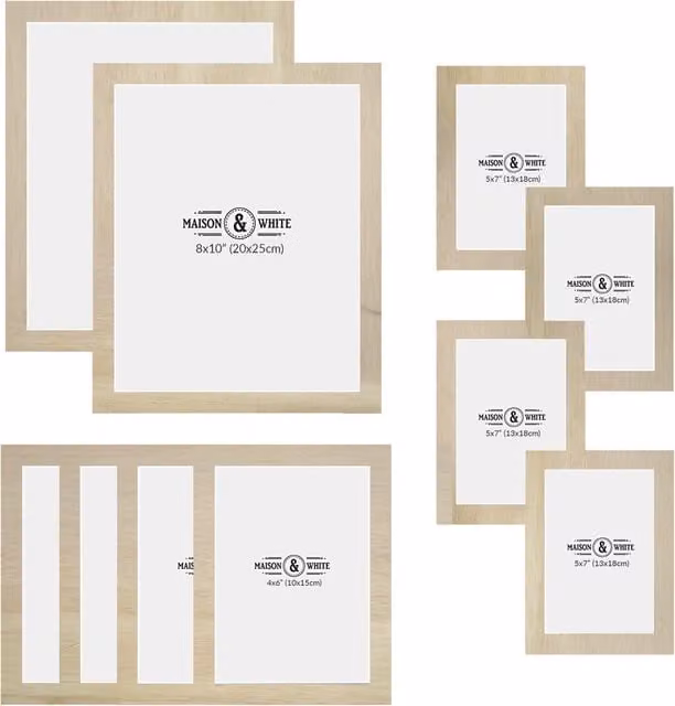 Maison & White Set of 10 Rectangular Minimalist Wooden Photo Frames in Brown and Beige