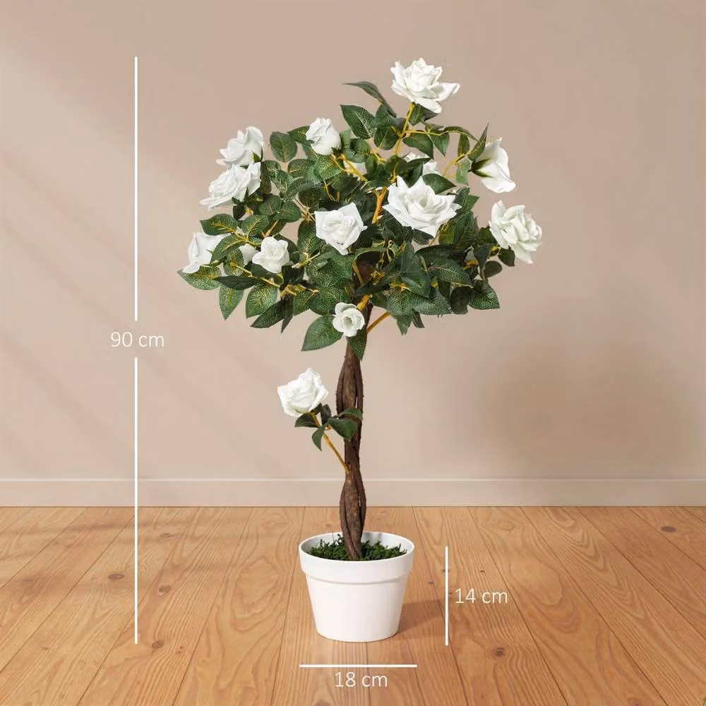 VOGREX White Artificial Rose Tree, 90 cm Height – 2