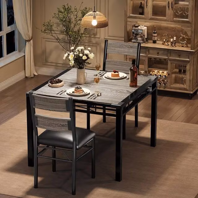 VOGREX 3-Piece Dining Set with Square Table and 2 Upholstered Chairs in Black – 1