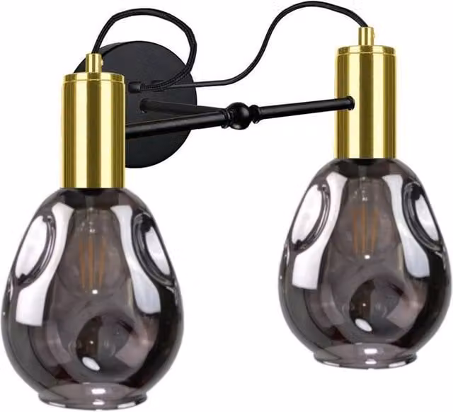 Netlighting Kari Modern Wall Lamp in Black and Gold with 2x E27 Sockets, Diameter: 25 cm
