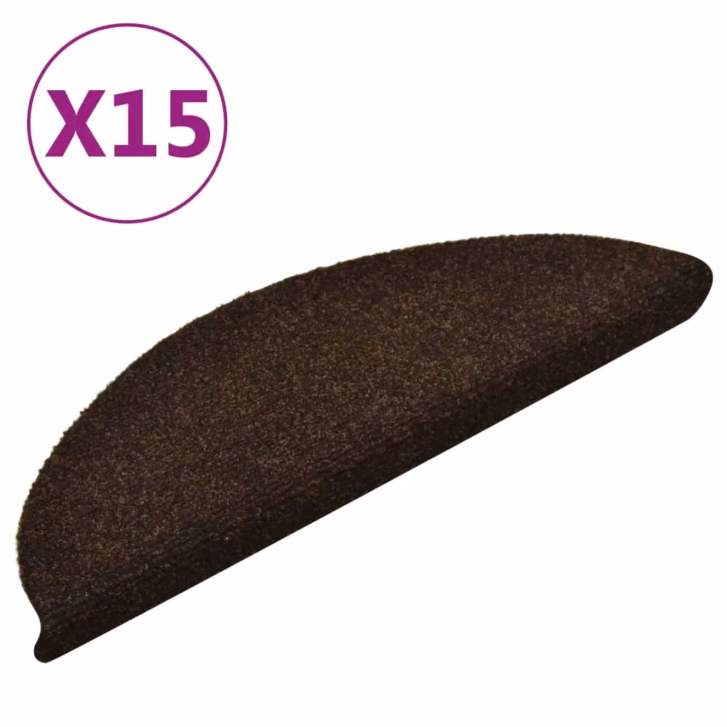 Berkfield Home Self-adhesive Brown Needle Punch Stair Mats, 15 Pieces, W: 56 cm, D: 17 cm, H: 3 cm – 2
