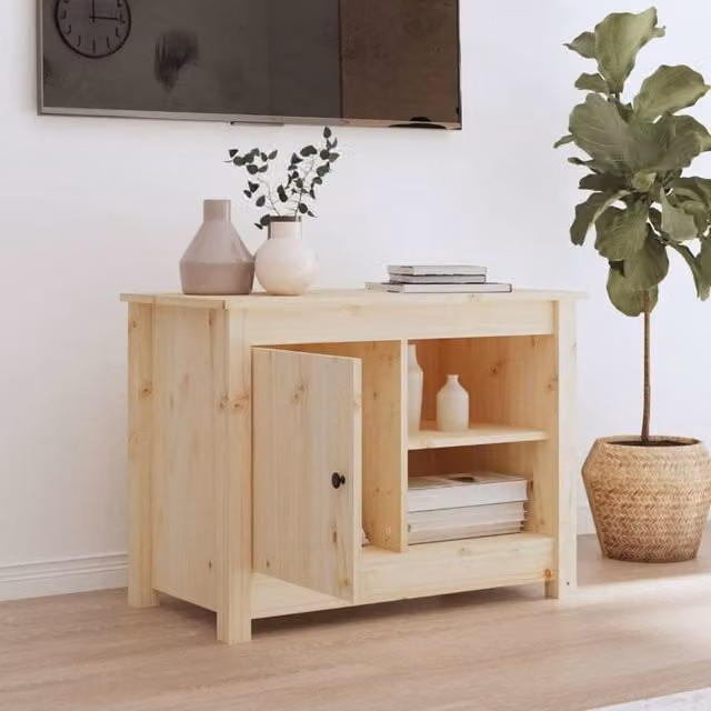 Berkfield Home Solid Wood Pine TV Cabinet in Light Brown, W/D/H: 70 x 36.5 x 52 cm