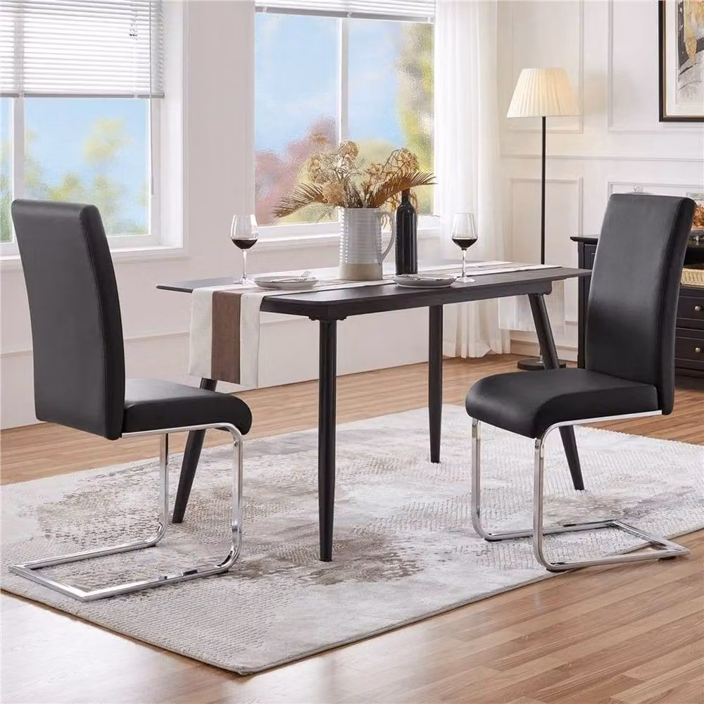 Kelvenix Set of 2 Modern Black Synthetic Leather Dining Chairs with Cantilever Base – 3