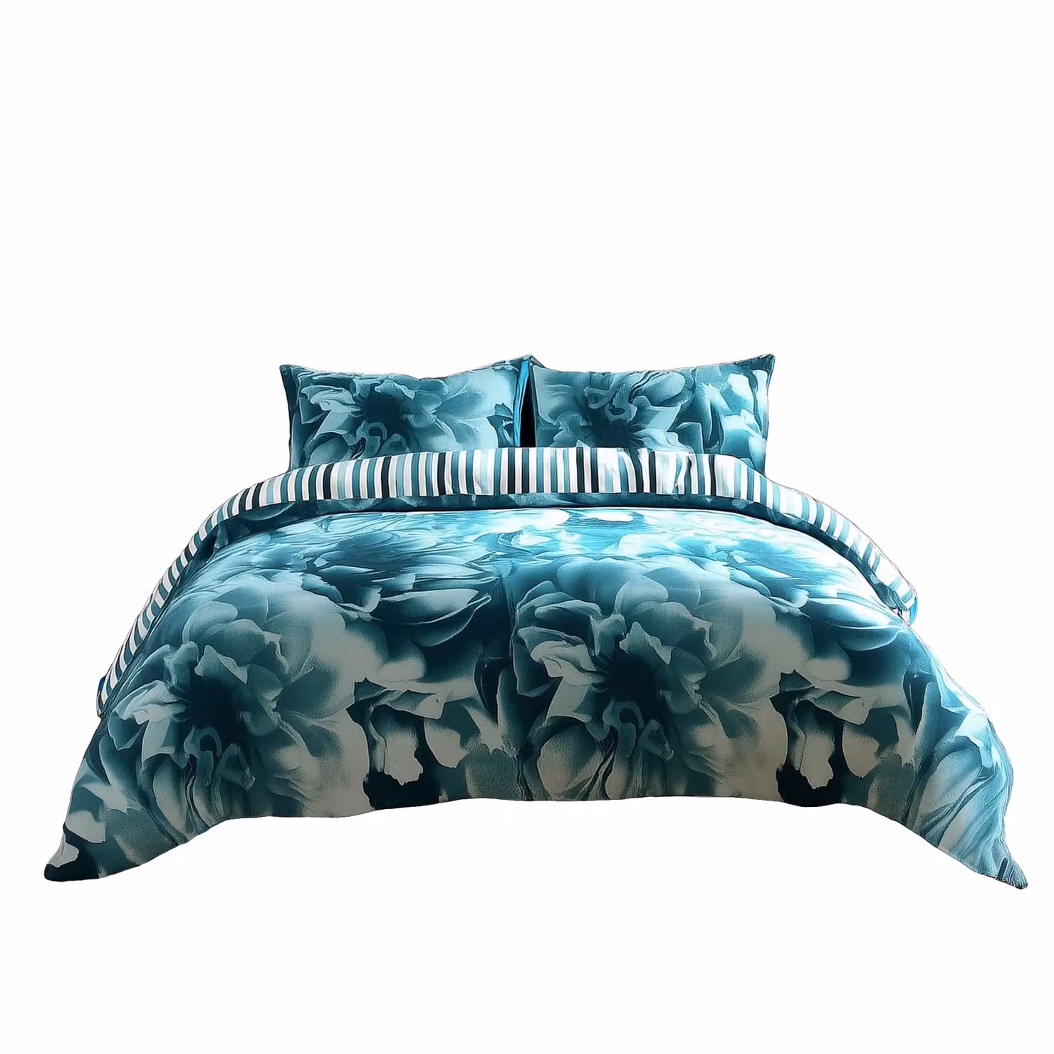 Home Sweet Home UK Reversible Floral Polycotton Duvet Cover and Pillowcase Set in Petrol, W/D/H: 135 x 200 cm – 2