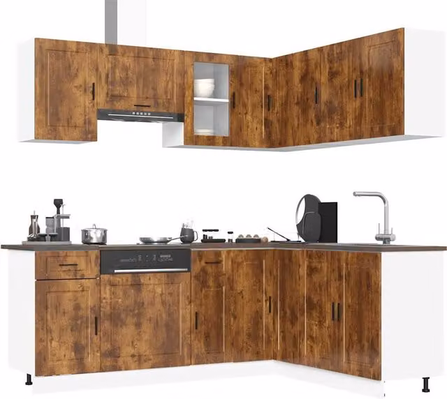 Berkfield Home Porto 11 Piece Kitchen Cabinet Set in Brown Smoked Oak Engineered Wood – 1