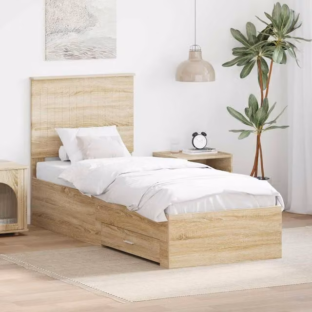 Berkfield Home Modern Bed Frame in Sonoma Oak and Silver, W/D/H: 190 x 70 x 70 cm