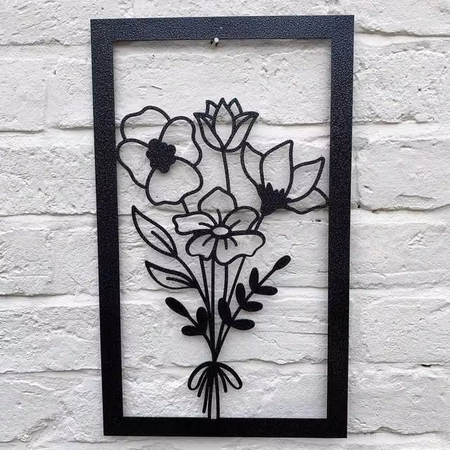 Poppyforge Floral Bouquet Metal Wall Art in Black, W: 30 cm, H: 50 cm