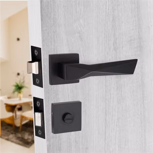 Golden Grace Aura Design Bathroom Door Handle Set in Matt Black – 3