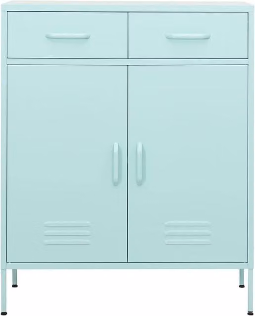 Berkfield Home Steel Storage Cabinet in Green with Hinged Doors and Internal Drawers, W/D/H: 80 x 35 x 101.5 cm