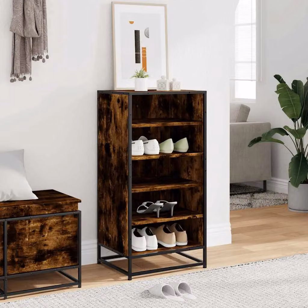 Berkfield Home Smoked Oak Shoe Rack in Brown, W/D/H: 48 x 38 x 97.5 cm – 3