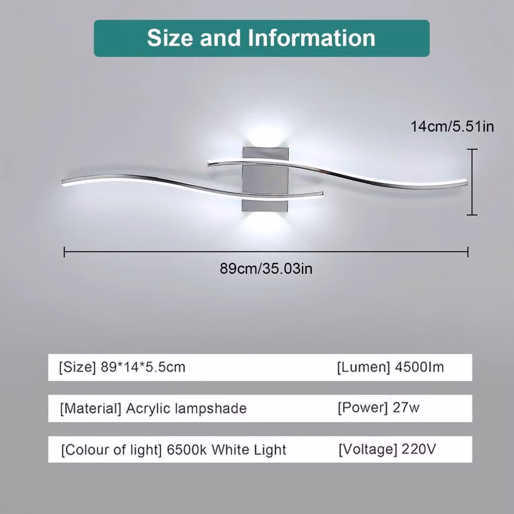 Pheashine Chrome Wave LED Wall Sconce, Silver, W/D/H: 89 x 14 x 5.5 cm – 2