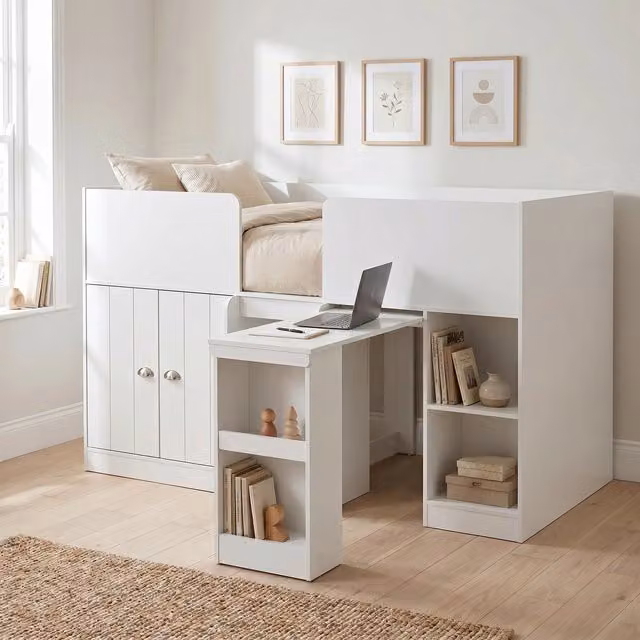 Seconique Orlando Mid Height Cabin Study Bunk Bed Frame in White