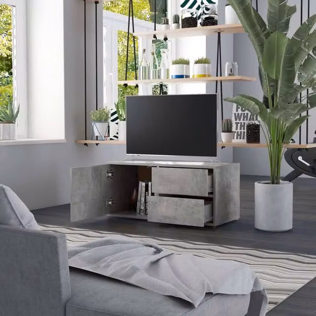Berkfield Home Modern TV Cabinet in Concrete Grey, W/D/H: 80 x 34 x 36 cm
