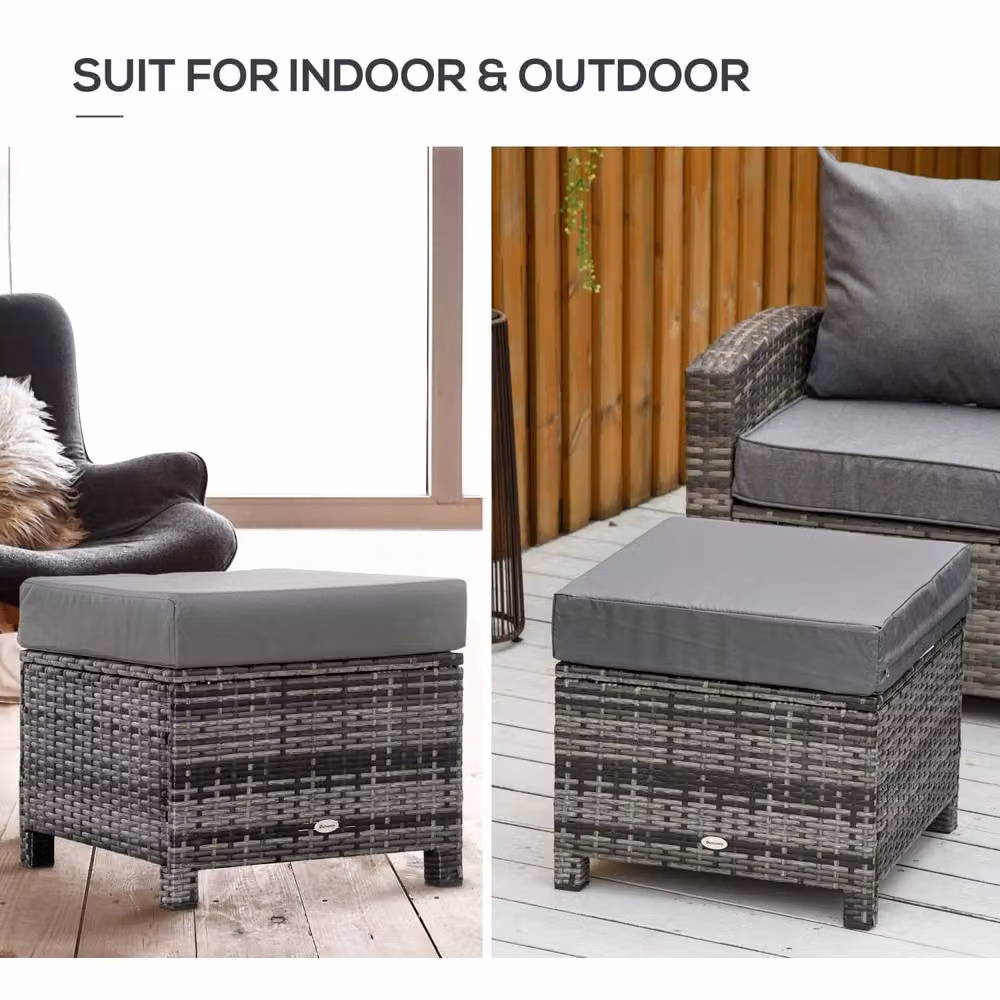 Wyld Haus Kadone Halu Grey Rattan Style Square Outdoor Footstool with Cushioned Top – 5