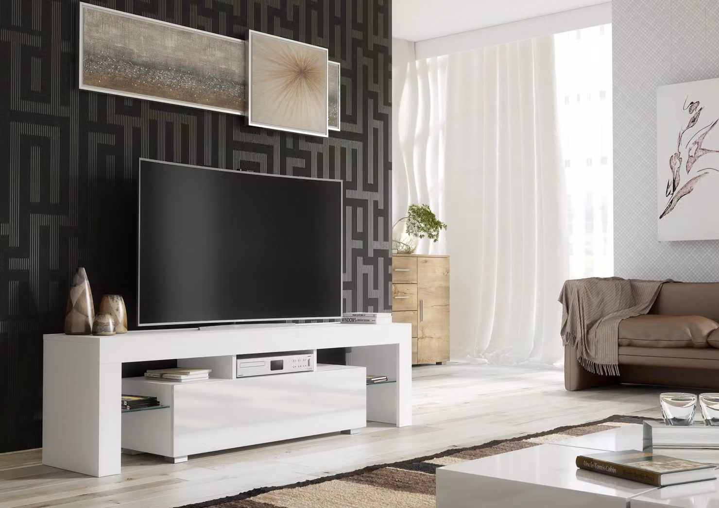 Creative Furniture Modern White High Gloss TV Unit W: 160 cm, D: 35 cm, H: 45 cm – 2