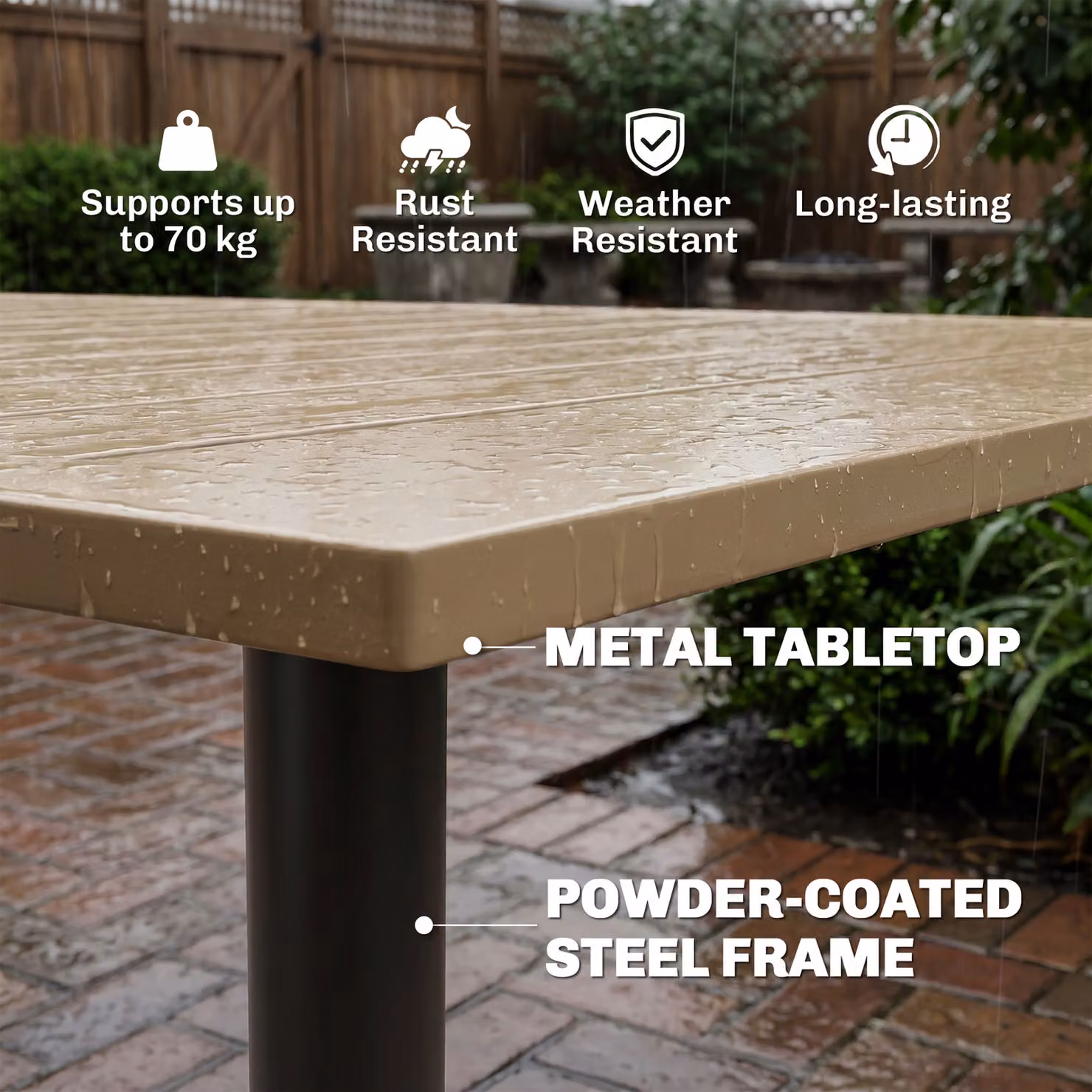 Outsunny Brown Rectangular Garden Dining Table with Parasol Hole and Powder Coated Steel Frame – 5