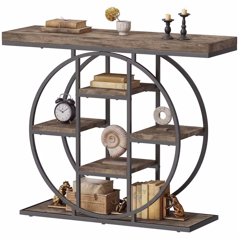 STILVORA Industrial Console Table with 6 Shelves in Rustic Brown and Metal – 4