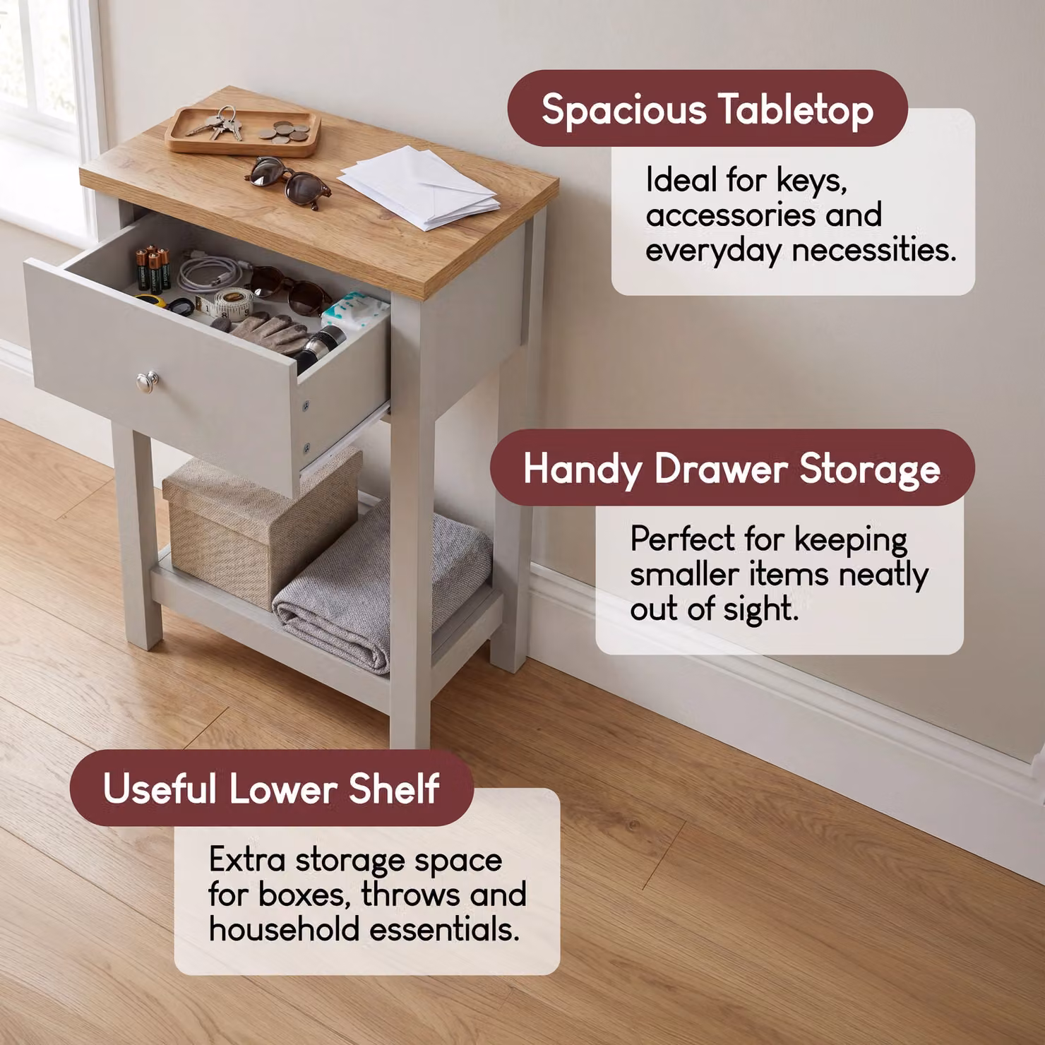 Vida Designs Arlington 1 Drawer Console Table in Grey – 4