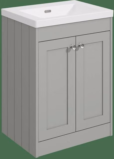 Balterley 600mm Grey Floor Standing 2 Door Bathroom Unit with Minimalist Basin and Soft Close Hinged Doors