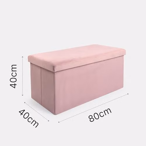 OHS Rectangular Velvet Storage Ottoman in Pink – 2