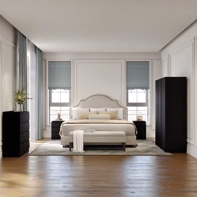 Seconique Malvern Modern 3 Door Wardrobe, Nightstand and Chest of Drawers Bedroom Set in Matt Black